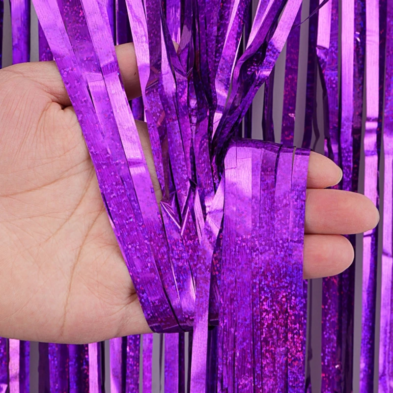 Cortina de fondo con flecos de aluminio, serpentinas de oropel, decoración de fiesta de cumpleaños para Baby Shower, fiesta de discoteca, telón de fondo de foto, 2x1 m - imagen 3