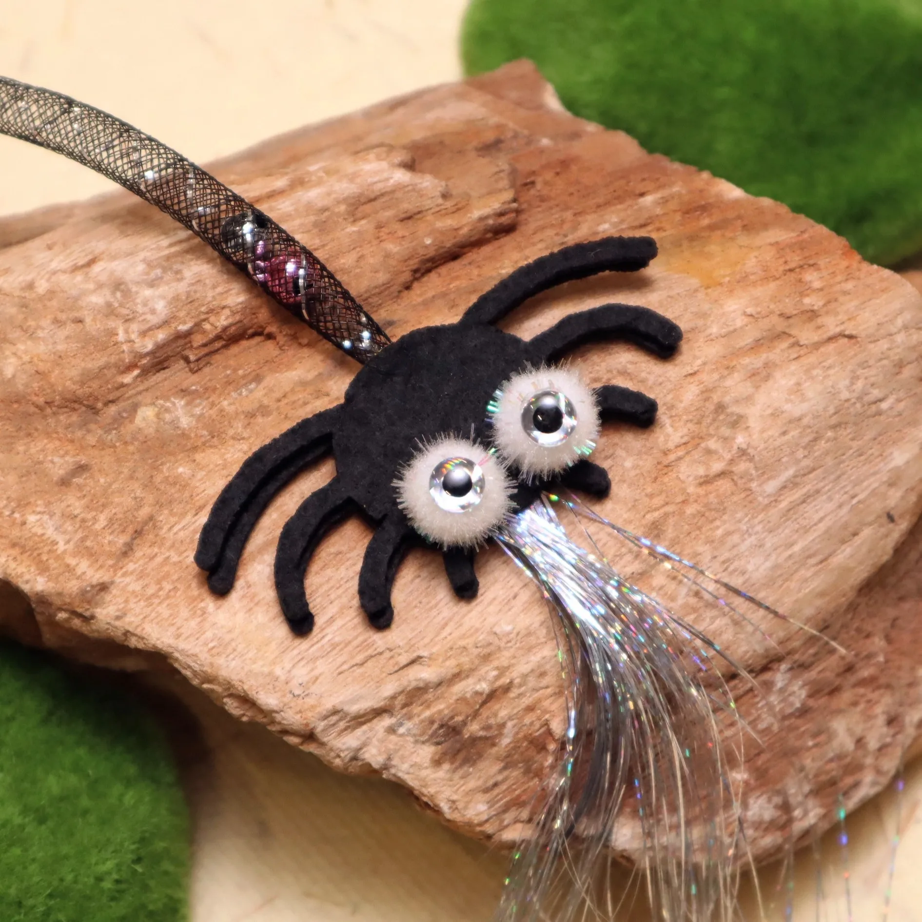 Tubo de malla elástica, araña Artificial negra, juguete para gato, borla, palo de Teaser para gato, juguete para regalo para mascotas - imagen 3