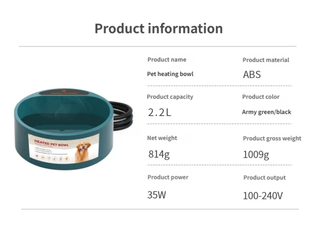Cuenco de agua calentado para perros para exteriores, cuenco de agua sin congelación, cuenco calefactable para mascotas con cable resistente a masticar, cuenco eléctrico para mascotas de 2,2 L - imagen 5