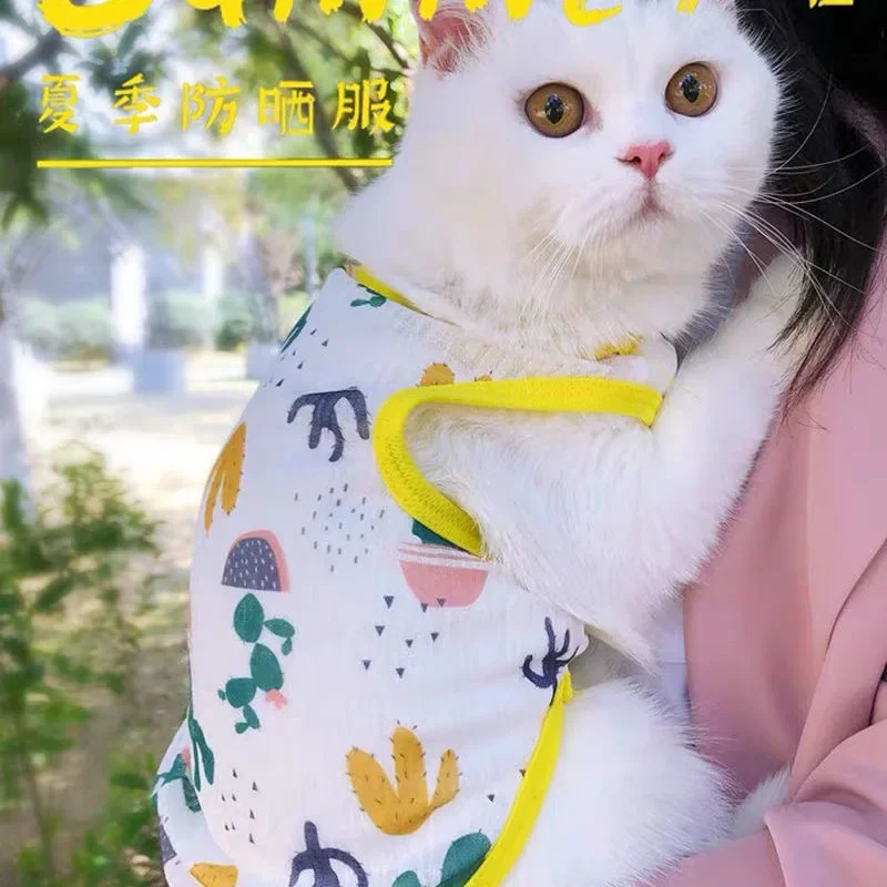 Ropa de protección solar para gatos, chaleco de verano para mascotas, ropa con estampado bonito para cachorros y gatos, jersey transpirable ultrafino para gatitos, ropa para gatos - imagen 5