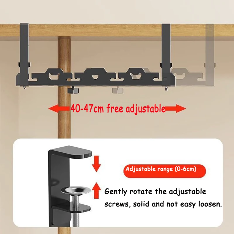 Bandeja de cables de Metal extensible para gestión de cables debajo del escritorio, sin perforación, con abrazadera, soporte para cable de regleta retráctil - imagen 4