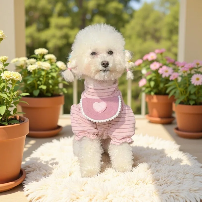 Abrigo de invierno a rayas para perros - chaleco cálido con lazo