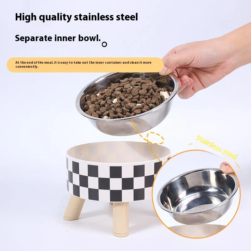 Pet cat and dog bowl polka-dot plaid stainless steel anti-slip easy to clean indoor and outdoor - imagen 3