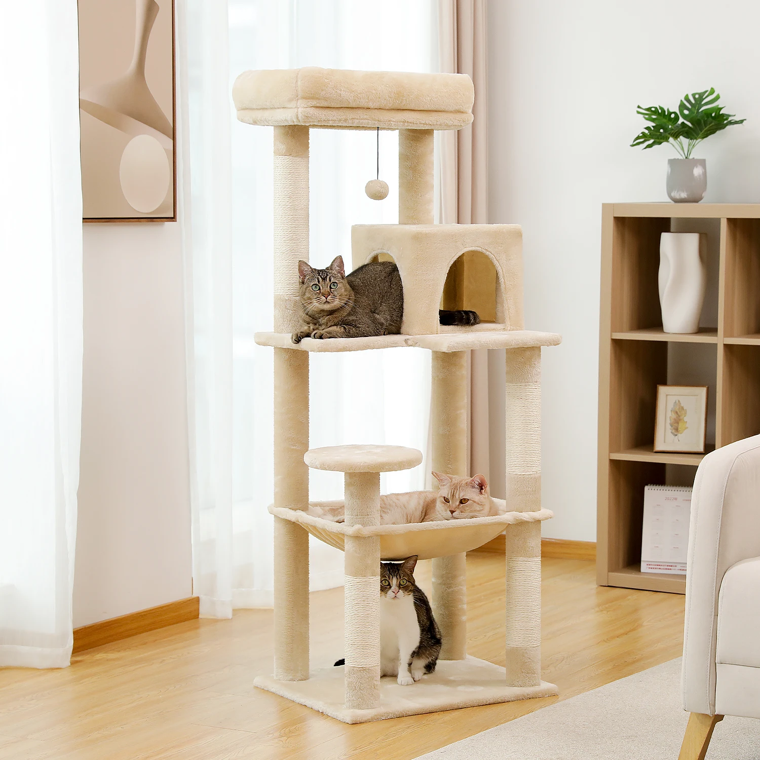 Árbol rascador para gatos con hamaca grande y casa de felpa - imagen 3