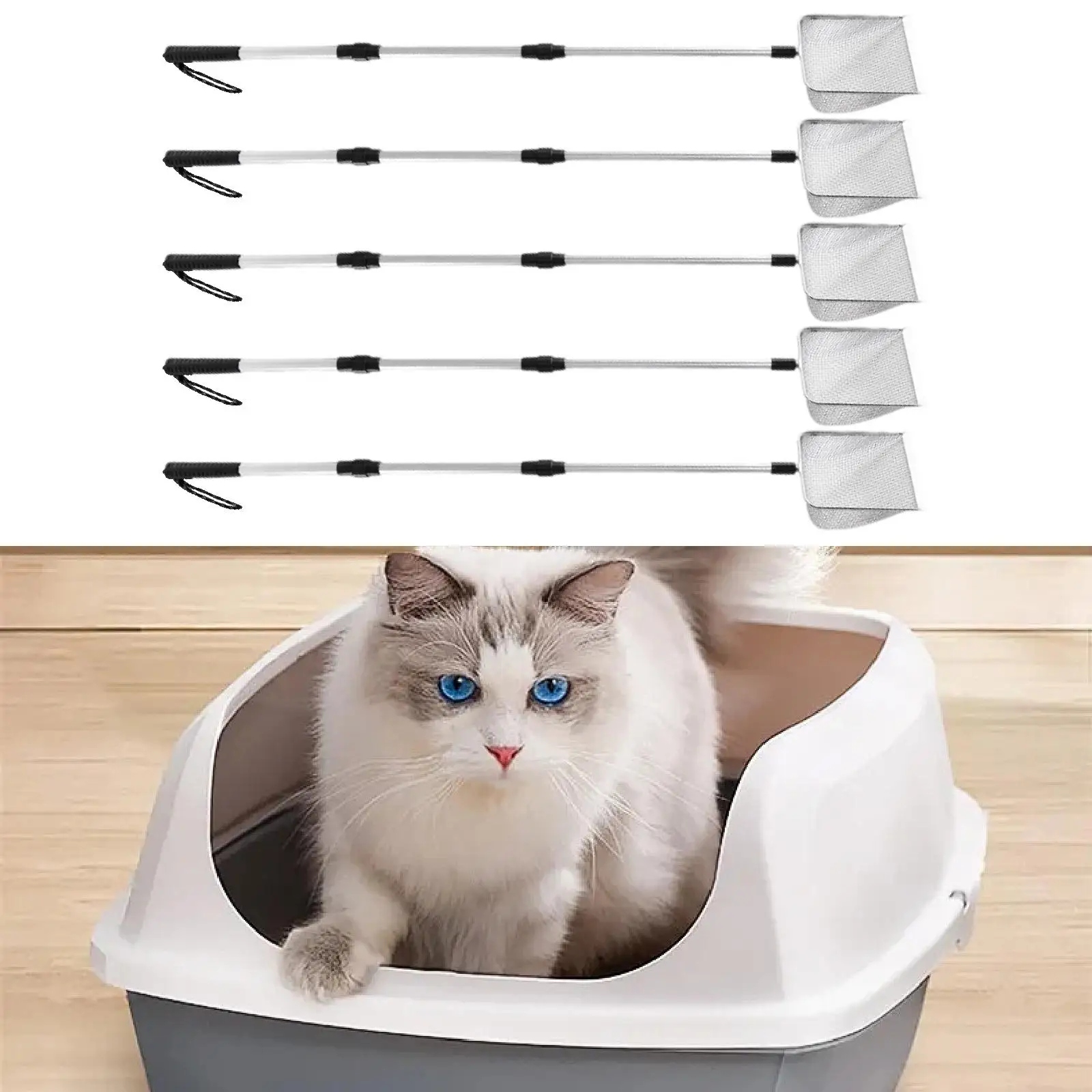 Tamiz antiadherente extensible para arena de gatos, mango cómodo, tamiz para conejos de caca, gatitos, conejito, cachorro, suministros para mascotas - imagen 3