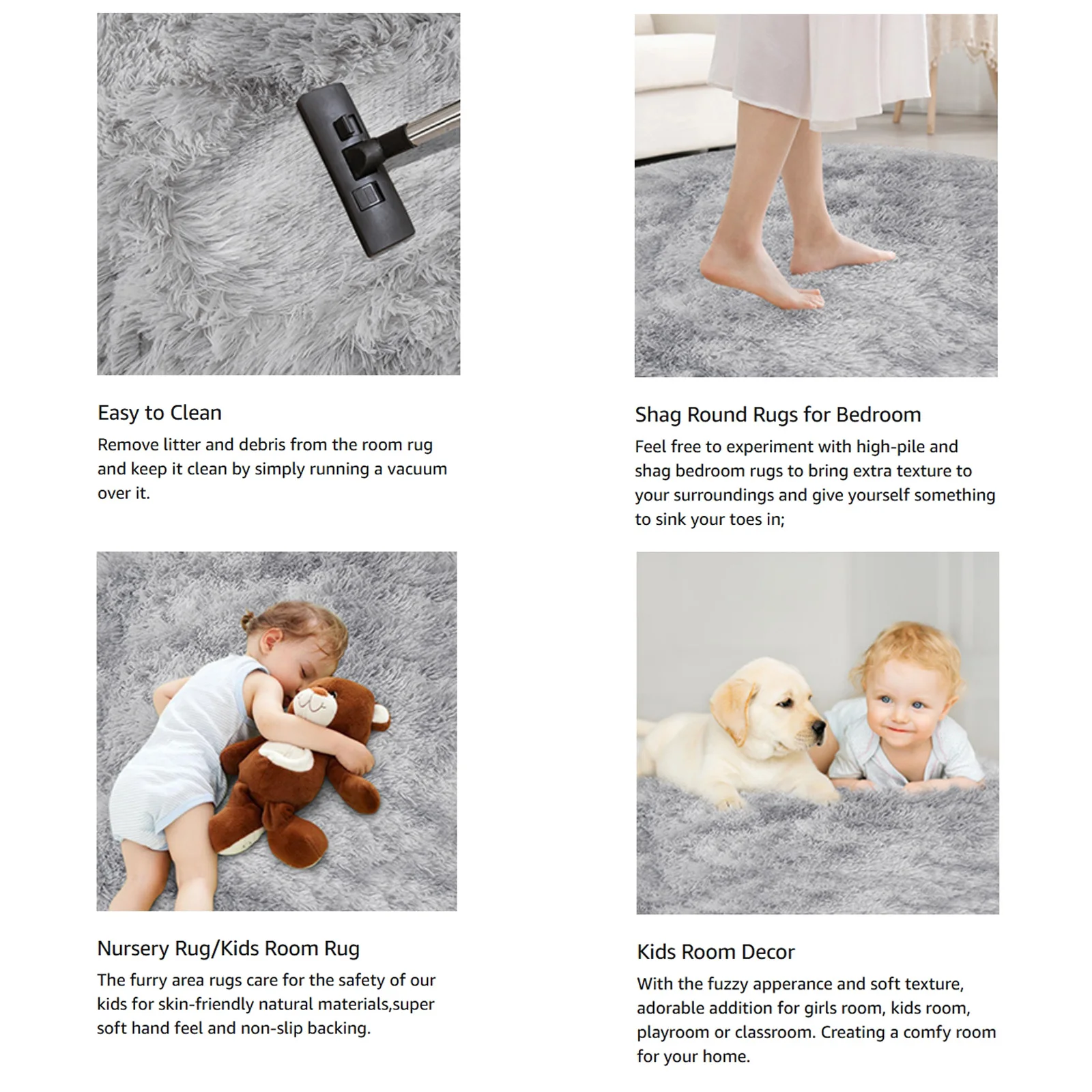 Alfombra redonda de felpa suave, alfombra blanca esponjosa para sala de estar, dormitorio, habitación de niños, decoración acogedora para el hogar, alfombra cómoda de pelo grueso - imagen 5