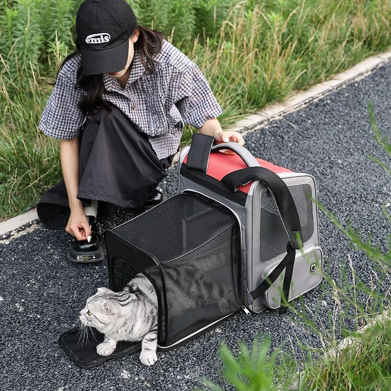 Mochila transportadora de gatos escalable para mascotas, bolso de hombro transpirable para viajes al aire libre para perros pequeños, suministros de transporte portátiles para cachorros y gatitos - imagen 2