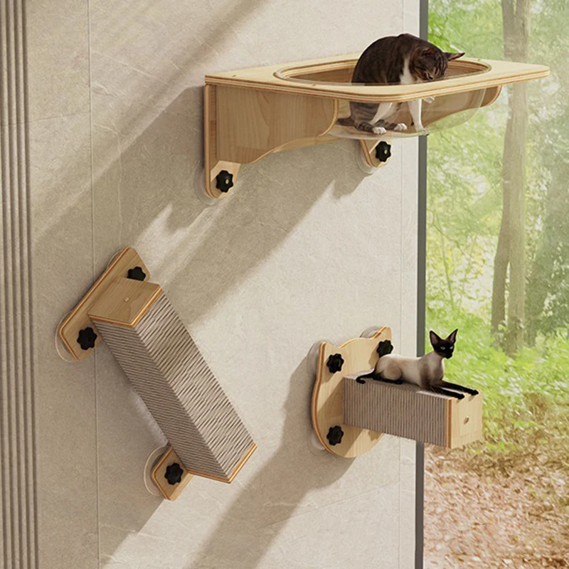 Ventosa montada en la pared, hamaca para gatos, ventana colgante, poste rascador transparente para gatos, cuerda de algodón, marco de escalada, suministros para mascotas - imagen 2