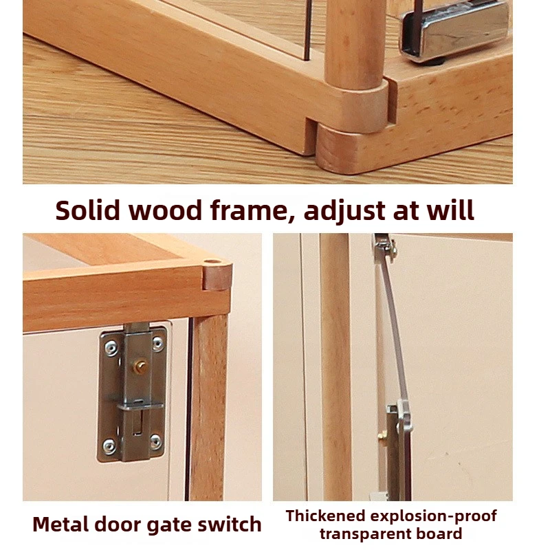 Valla para perros de 63CM de alto, bricolaje gratis, interior con puerta, valla para perros de madera maciza, valla transparente de haya para perros grandes, barrera, suministros para mascotas - imagen 4