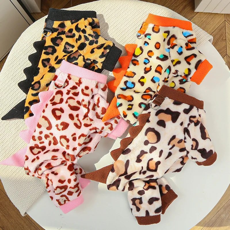 Pijamas para perros con disfraz de dinosaurio, abrigo de terciopelo para perros pequeños, ropa cálida para mascotas para clima frío, diseño de jersey - imagen 4