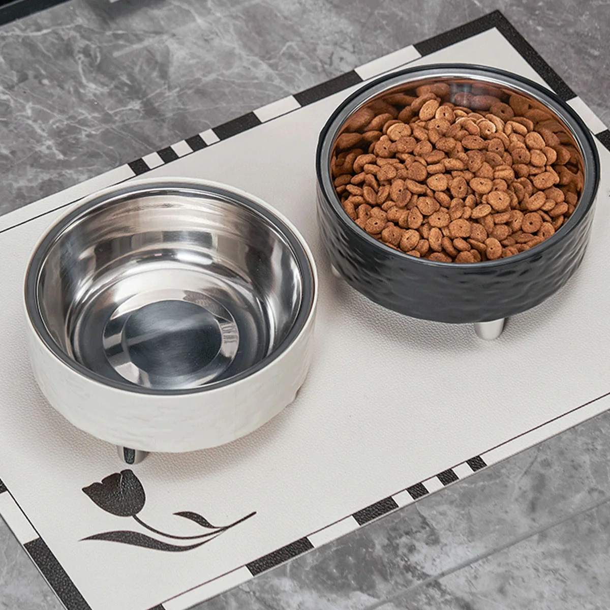 Un cuenco para mascotas de pie alto con ondas de agua, cuenco para perros de acero inoxidable, cuenco para gatos con cuello de alimentación elegante y sencillo, para interior - imagen 4