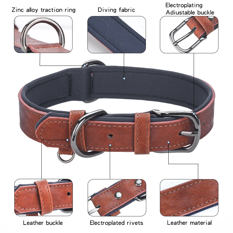 Adjustable Dog Collar Leather Dog Collar Padded Pet Collars Strong& Durable for Small Medium Dogs Pet Shop Bulldog Bull Terrier - imagen 4