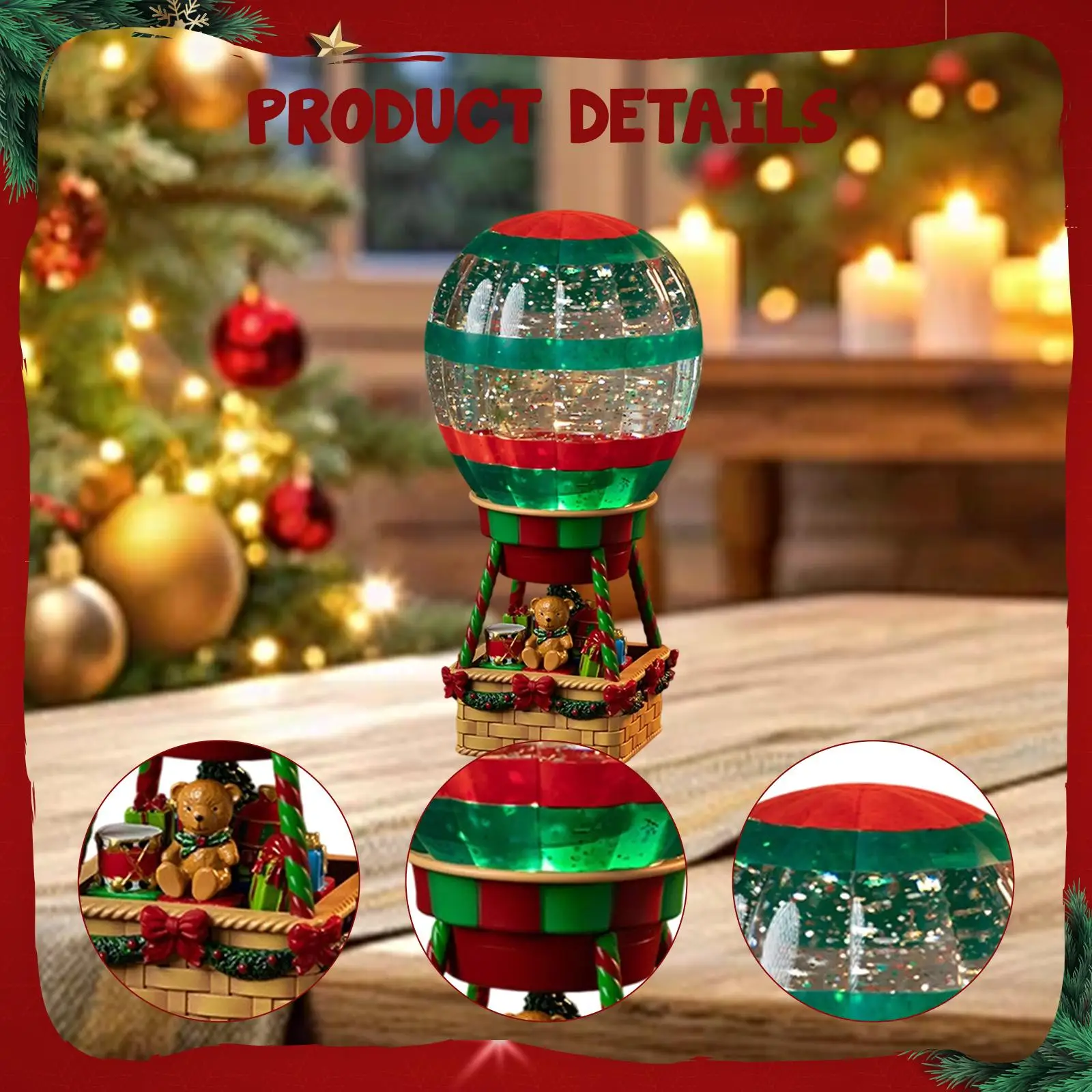 Globo de nieve navideño, globo de agua, centro de mesa, estatuilla decorativa para el hogar con canciones musicales para chimenea, colegas festivas - imagen 5