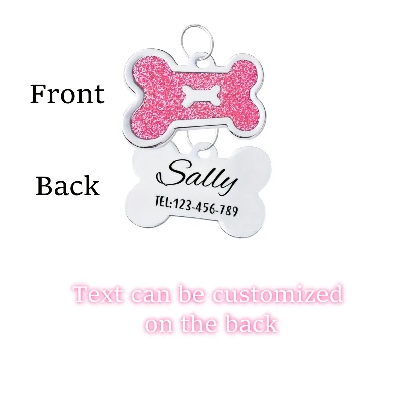 Collar de gato personalizado con nombre grabado y número de teléfono, etiqueta de identificación, patrón de hueso con estampado de pata brillante ajustable para perros pequeños y gatos - imagen 2