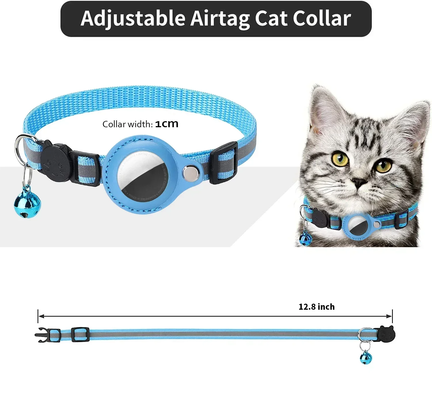 Collar antipérdida para gatos con funda Airtag, reflectante y campana - imagen 5