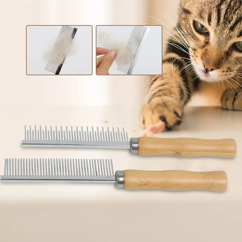 Peine para gatos, cepillo para gatos de acero inoxidable, cepillo para pelo de perro, mango de madera, removedor de pelo para mascotas, peine para gatos, herramientas de limpieza para el cuidado de mascotas, accesorios - imagen 3