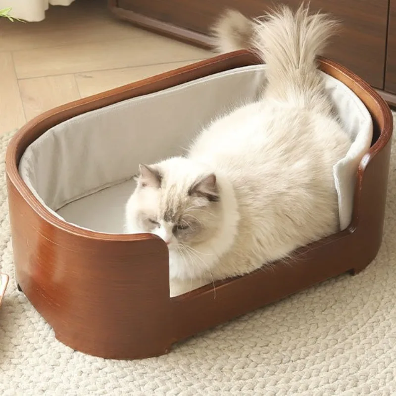 Cama de madera para gatos con estera extraíble, camas de seguridad para gatos, sofá cómodo para todas las estaciones, decoración del hogar, nido para gatos, fácil de limpiar - imagen 5