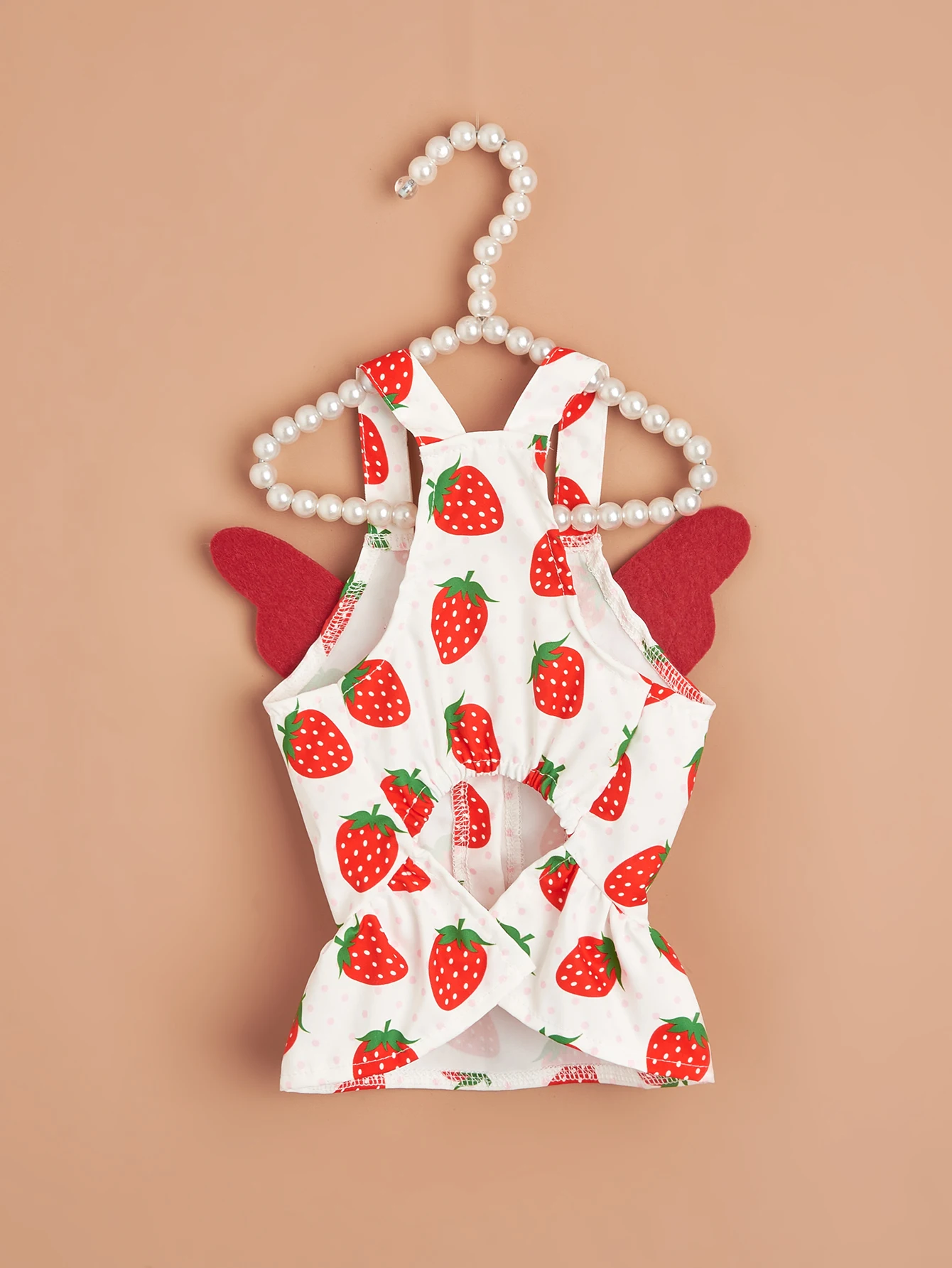 Vestido estampado para mascotas con alas, patrones de naranja y fresa, dulce traje de princesa para perros pequeños y gatos, adorable ropa para mascotas con alas - imagen 2