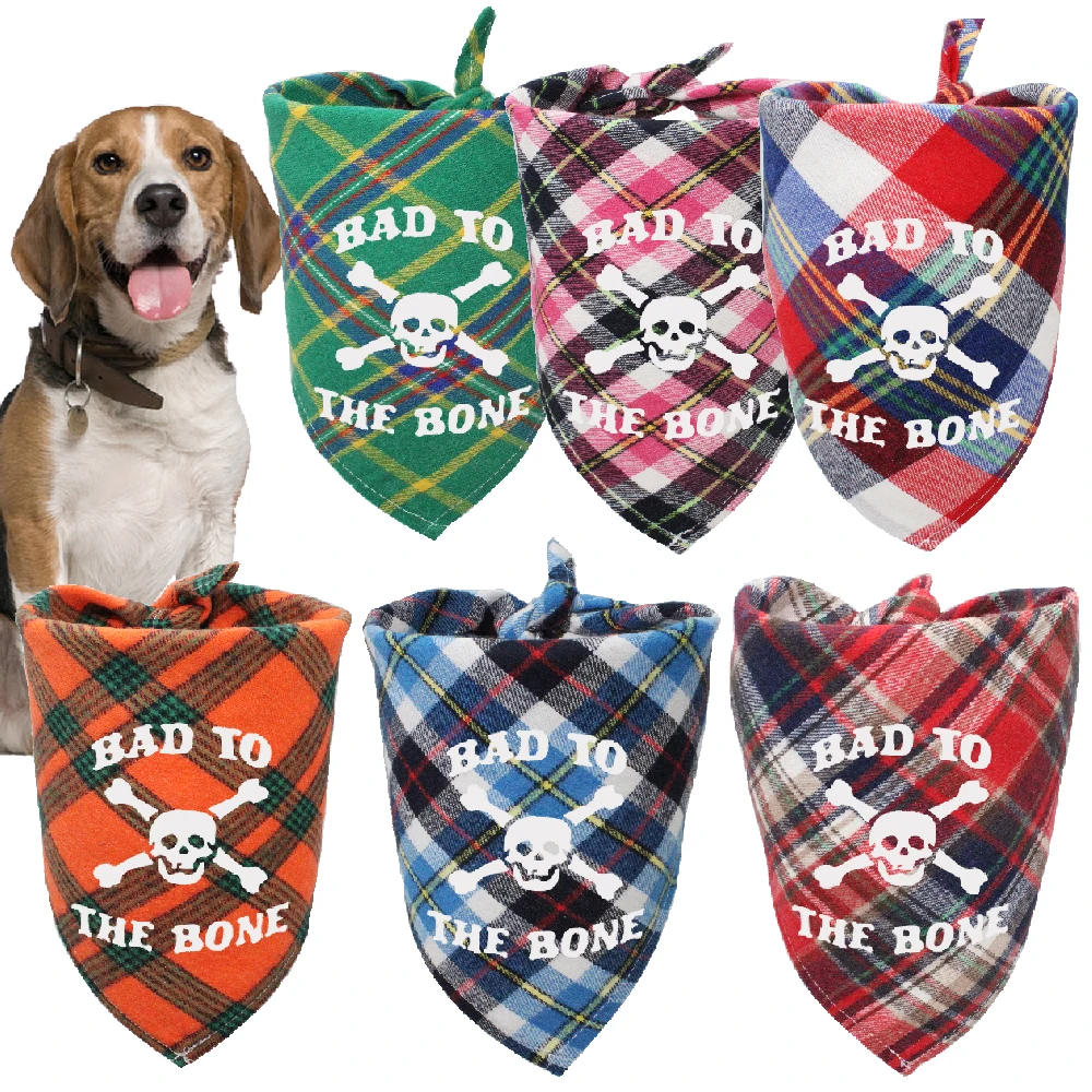 BAD TO THE BONE-Pañuelos para perros y gatos, regalo de algodón, Baberos Triangulares, bufanda, Collar, accesorios de advertencia para cachorros, babero triangular