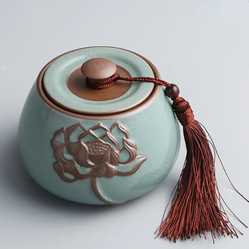 Cenizas de celón de loto talladas a mano, urna para mascotas, cremación de perros y gatos, urnas de cerámica, tarro sellado, arte conmemorativo funerario, tamaño grande - imagen 3