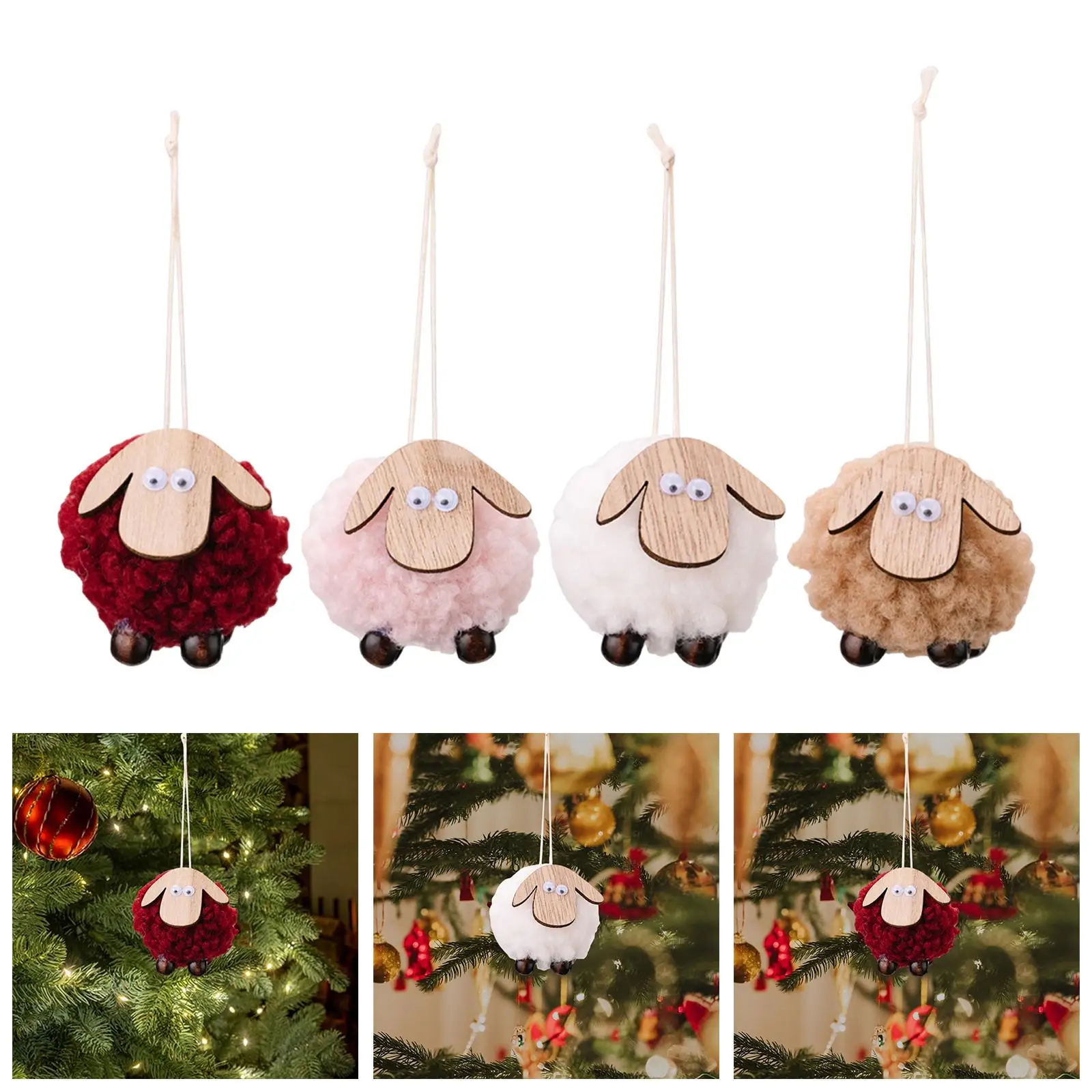 Adorno navideño de cordero, coleccionable, encantador, granja de ovejas de lana, decoración de árbol de Navidad para centro de mesa del hogar, suministros para fiestas en interiores y vacaciones - imagen 3