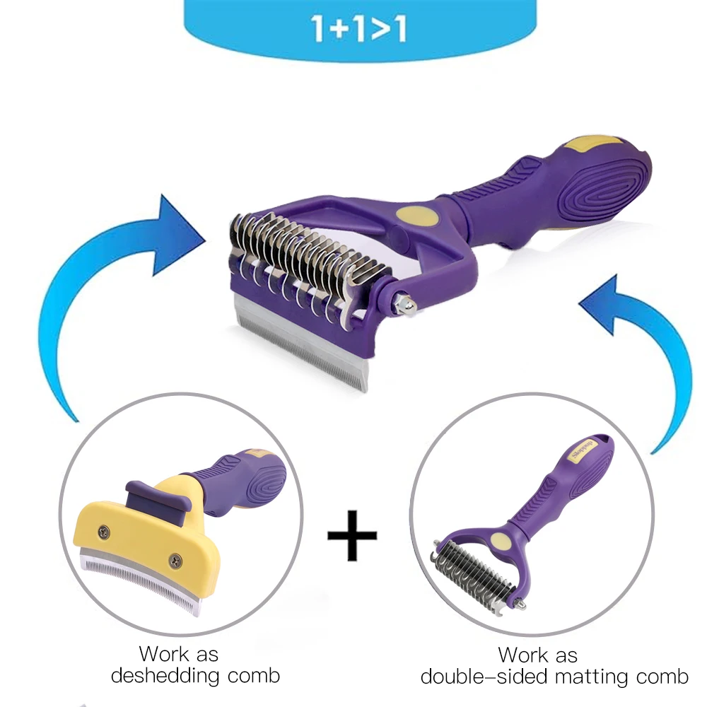 Peine profesional 2 en 1 para mascotas, cepillo para gatos y perros, peine de aseo para perros, elimina pulgas, nudo abierto, herramientas de eliminación de pelo - imagen 2