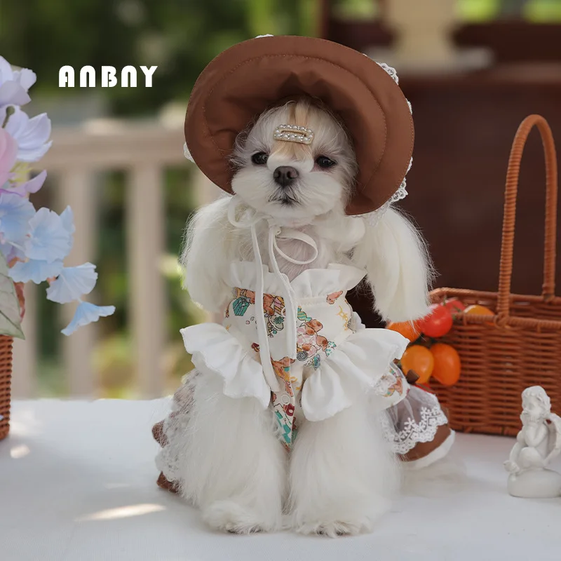 Vestidos para perros de niña Lolita, disfraz de lujo para perros pequeños, traje con falda de encaje, ropa para mascotas, mangas abullonadas, ropa de fiesta para perros - imagen 4