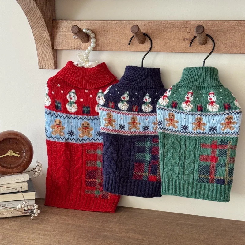 Suéter de punto con estampado de muñeco de nieve para Yorkshire Chihuahua, disfraz de Navidad de cuello alto, monos para gatos, ropa cálida para cachorros de Año Nuevo - imagen 4