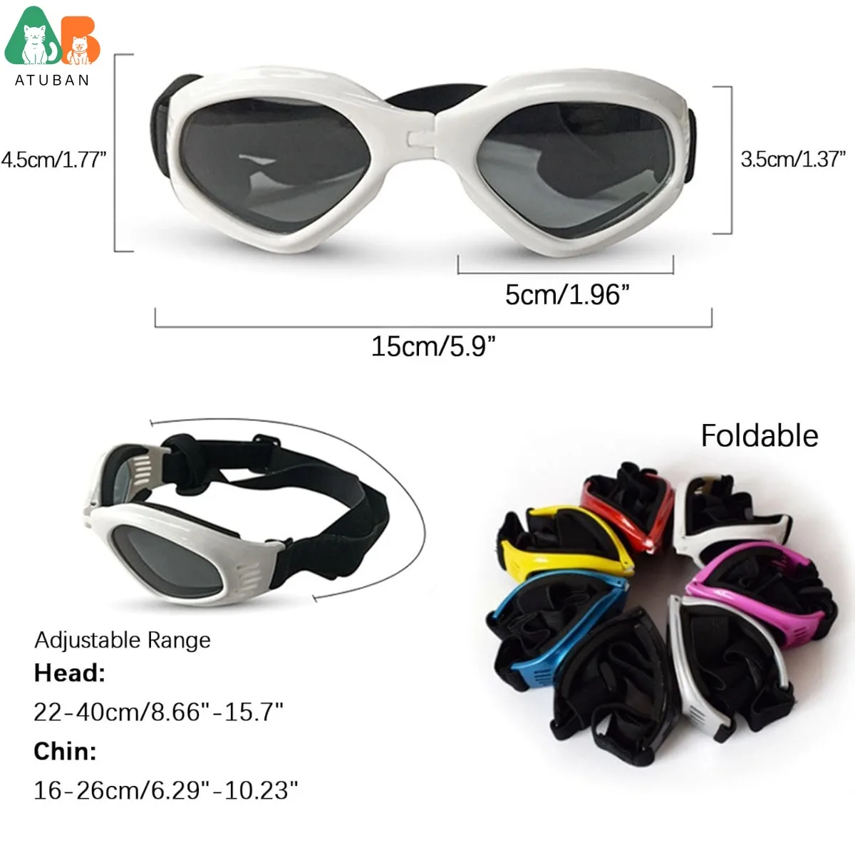 ATUBAN Juego de casco y gafas de sol para perros pequeños a medianos, gafas plegables para mascotas con correa elástica ajustable, azul - imagen 3