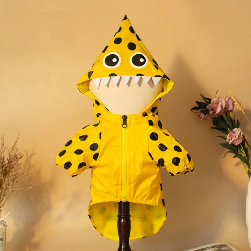 Chubasquero para perro bonito, impermeable, para exteriores, rojo y amarillo, Abrigo con capucha de dos patas para perros, equipo meteorológico divertido y Adorable para mascotas