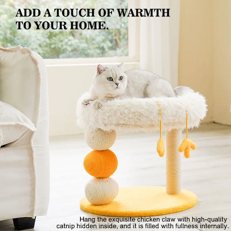 Cama compacta para gatos de dos pisos, plataforma para saltar para gatos, pollito amarillo, árbol para gatos con área de anidación, rascador para gatos y cama para gatos, combinación divertida