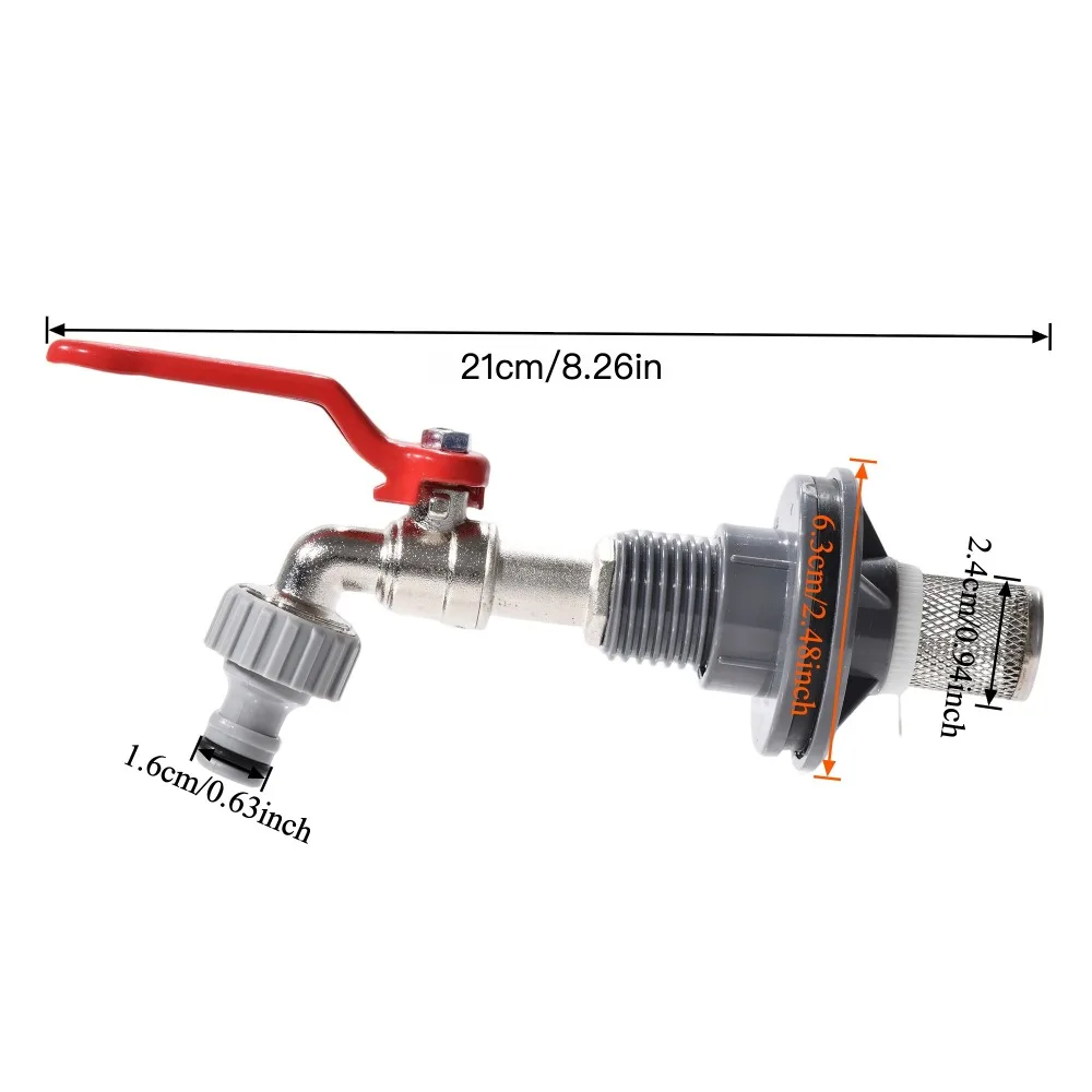 Kit de grifo de conexión rápida para tanque de agua de PVC de 1/2 "con válvula de bola giratoria de mamparo para cubo de jardín de barril de lluvia de acuario - imagen 5