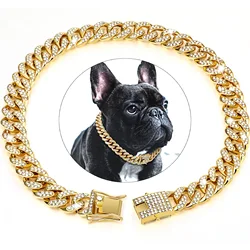 Collar cubano de metal para perro y gato – Con diamante y hebilla segura