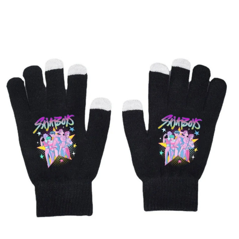 K-pops-guantes para niñas cazadores de demonios, guantes tejidos con estampado de dibujos animados Kawaii, guantes cálidos de invierno para exteriores, regalos de cumpleaños para niños - imagen 5