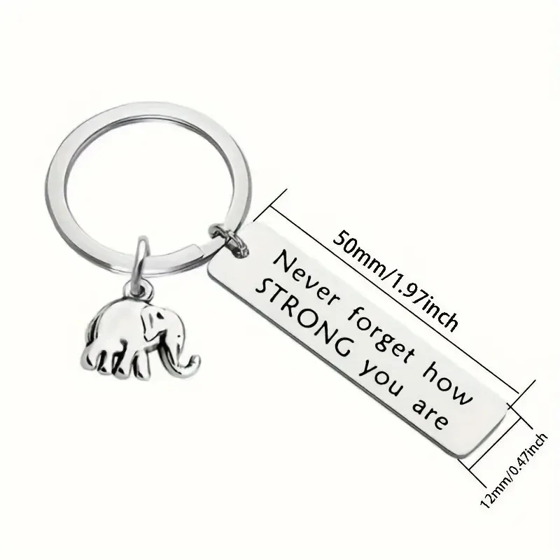 LLavero de elefante de energía positiva inspiradora, 1 unidad, 2 piezas, no te olvide lo fuerte que eres, acero inoxidable, familiares y Vie - imagen 3