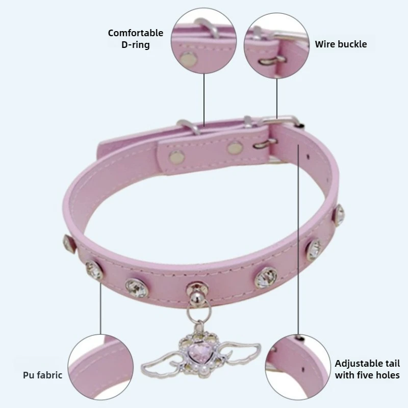 Collar de perro de cuero con diamantes de imitación brillantes, Collar de perro personalizado ajustable, cuello antimordida, Collar para perros y gatos, decoración para mascotas - imagen 3