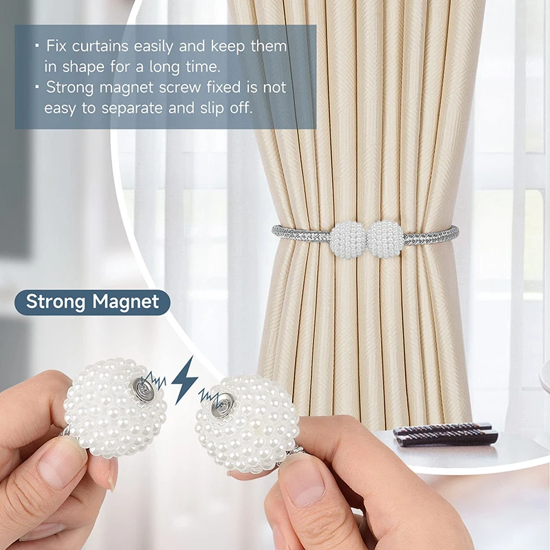 Clip magnético de perlas para cortina, soportes de cortina, Clips de hebilla para amarre en la espalda, hebilla de bola colgante, accesorios de decoración de cortina, 2 uds. - imagen 3