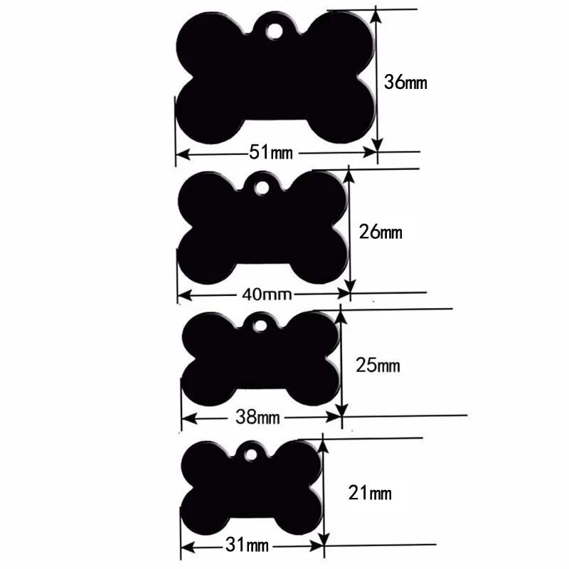 Venta al por mayor, 20 piezas, etiquetas de identificación de perro personalizadas de doble cara de hueso, nombre personalizado de aluminio para cachorros y gatos, No. Etiquetas Llaveros de placa - imagen 2