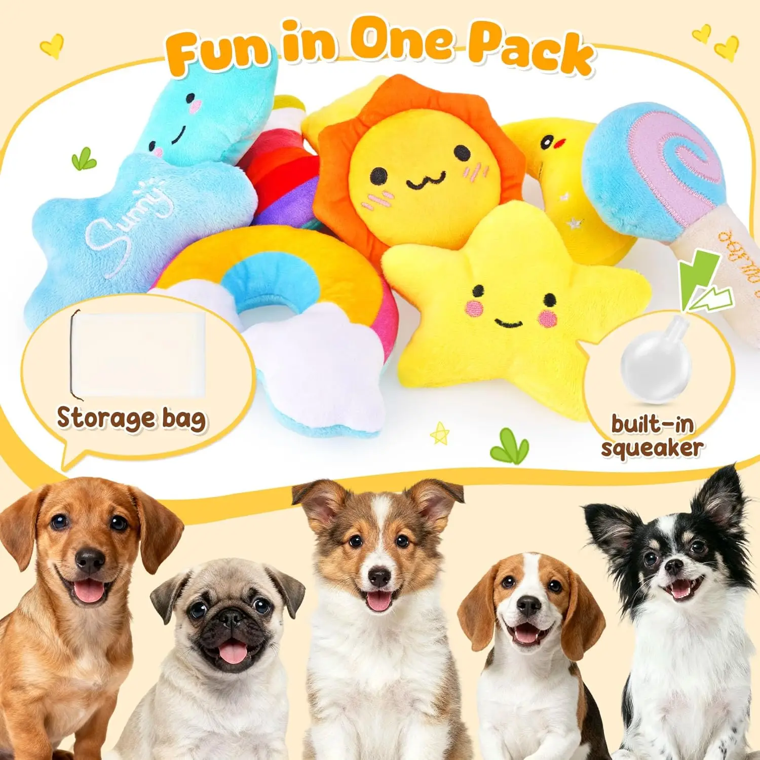 Juguetes para perros de peluche con chirriador - Pack 9 piezas - imagen 2