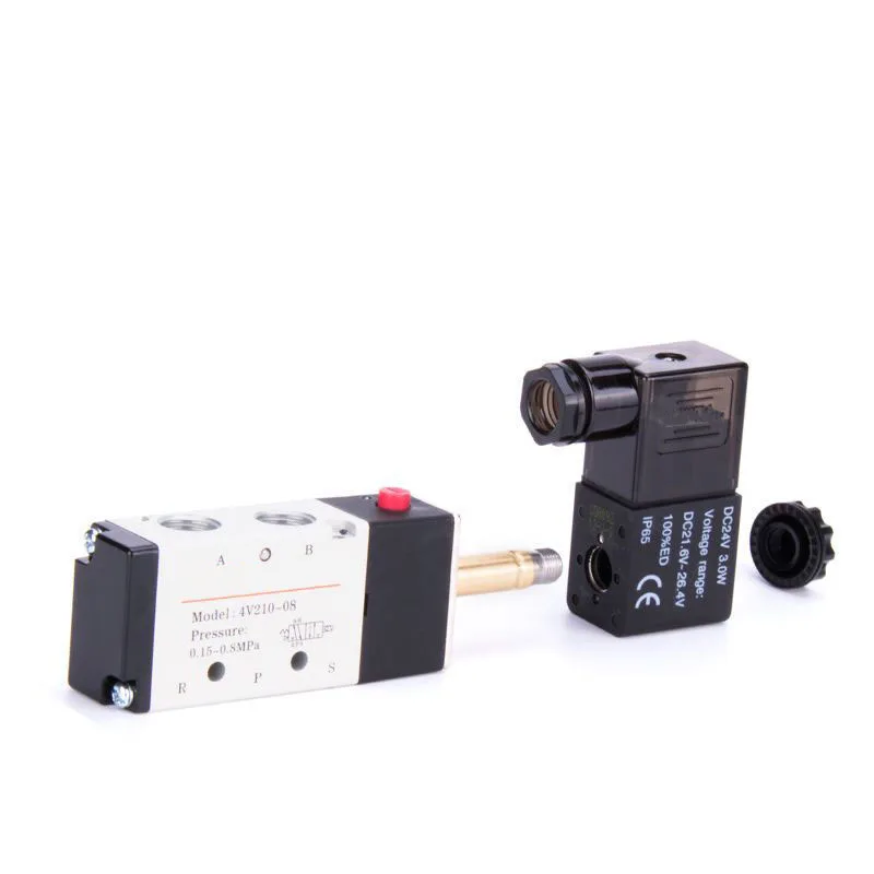 Válvula Solenoide eléctrica neumática, Control de 5 vías y 2 posiciones, 4V210-08, 12V, 24V, 220V, bobina de voltios - imagen 2