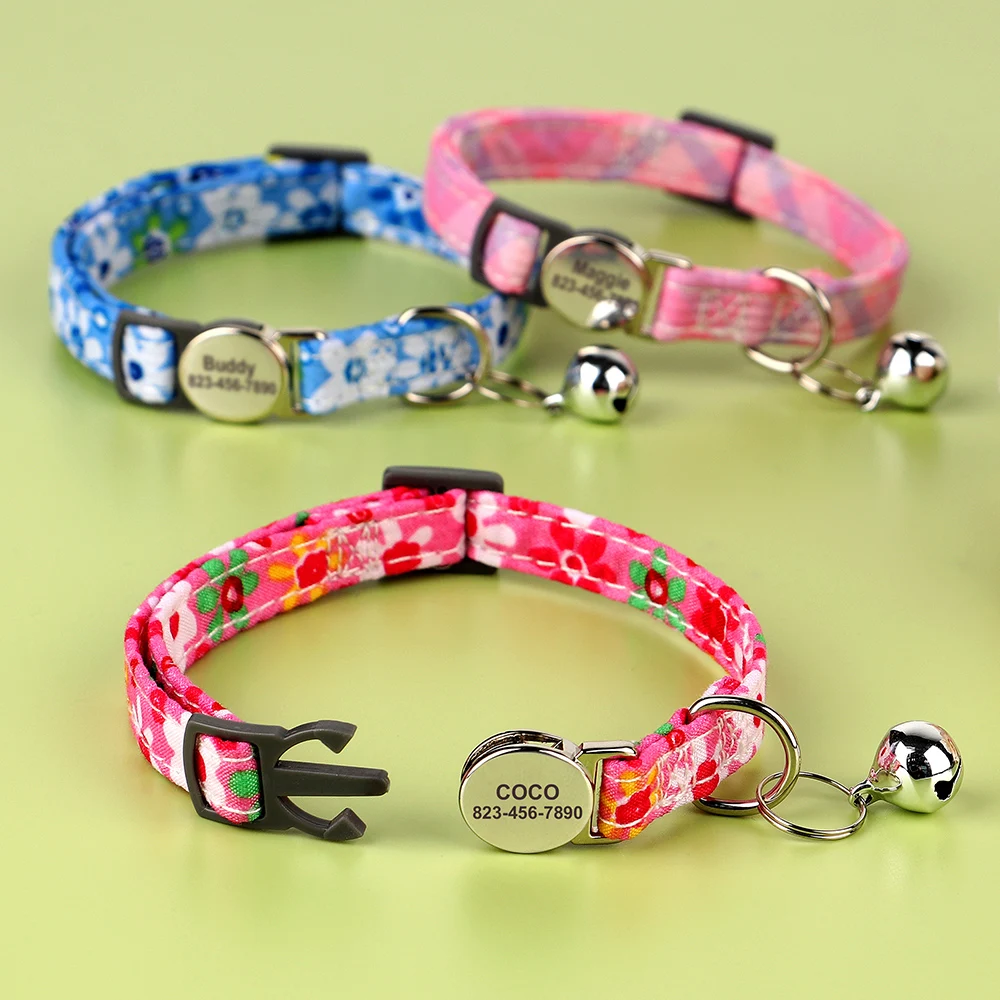 Collar de gato personalizado, collares de seguridad antipérdida para cachorros y gatos, collares de primavera con hebilla de seguridad para perros pequeños y gatos, regalo con campana gratis - imagen 2