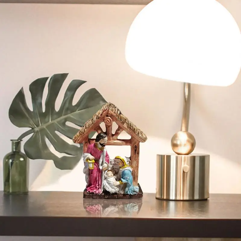 Estatua de la Santa Familia, adornos de resina de Natividad bonita, estatua católica, artículos religiosos, decoraciones navideñas religiosas - imagen 3