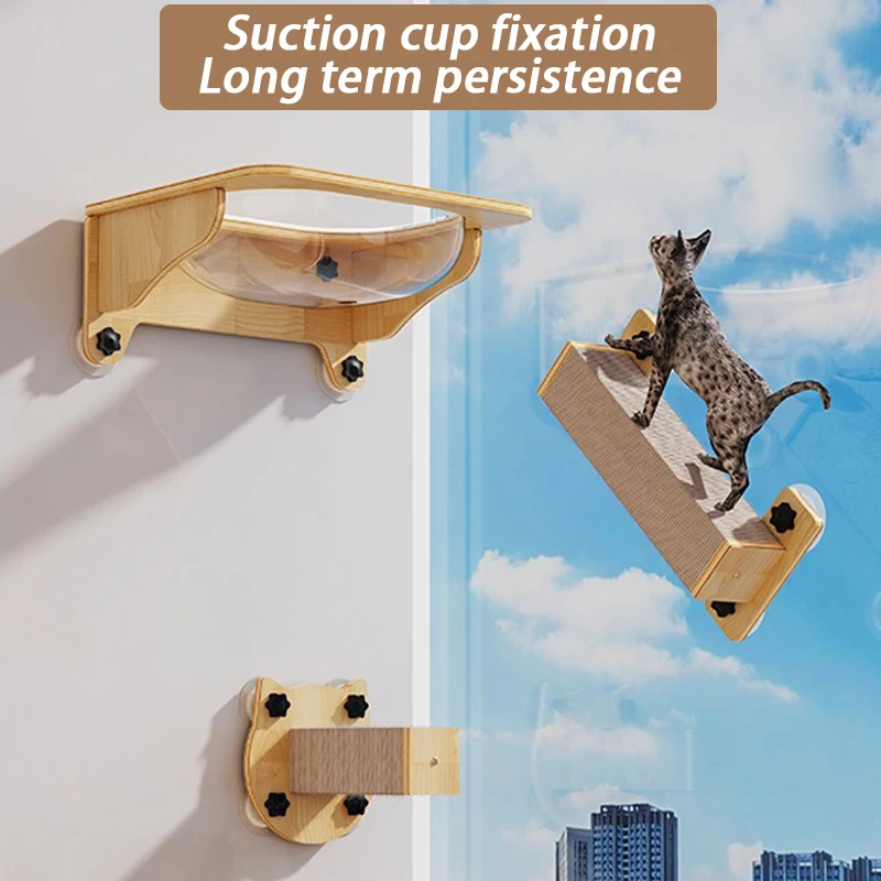 Ventosa montada en la pared, hamaca para gatos, ventana colgante, poste rascador transparente para gatos, cuerda de algodón, marco de escalada, suministros para mascotas - imagen 4