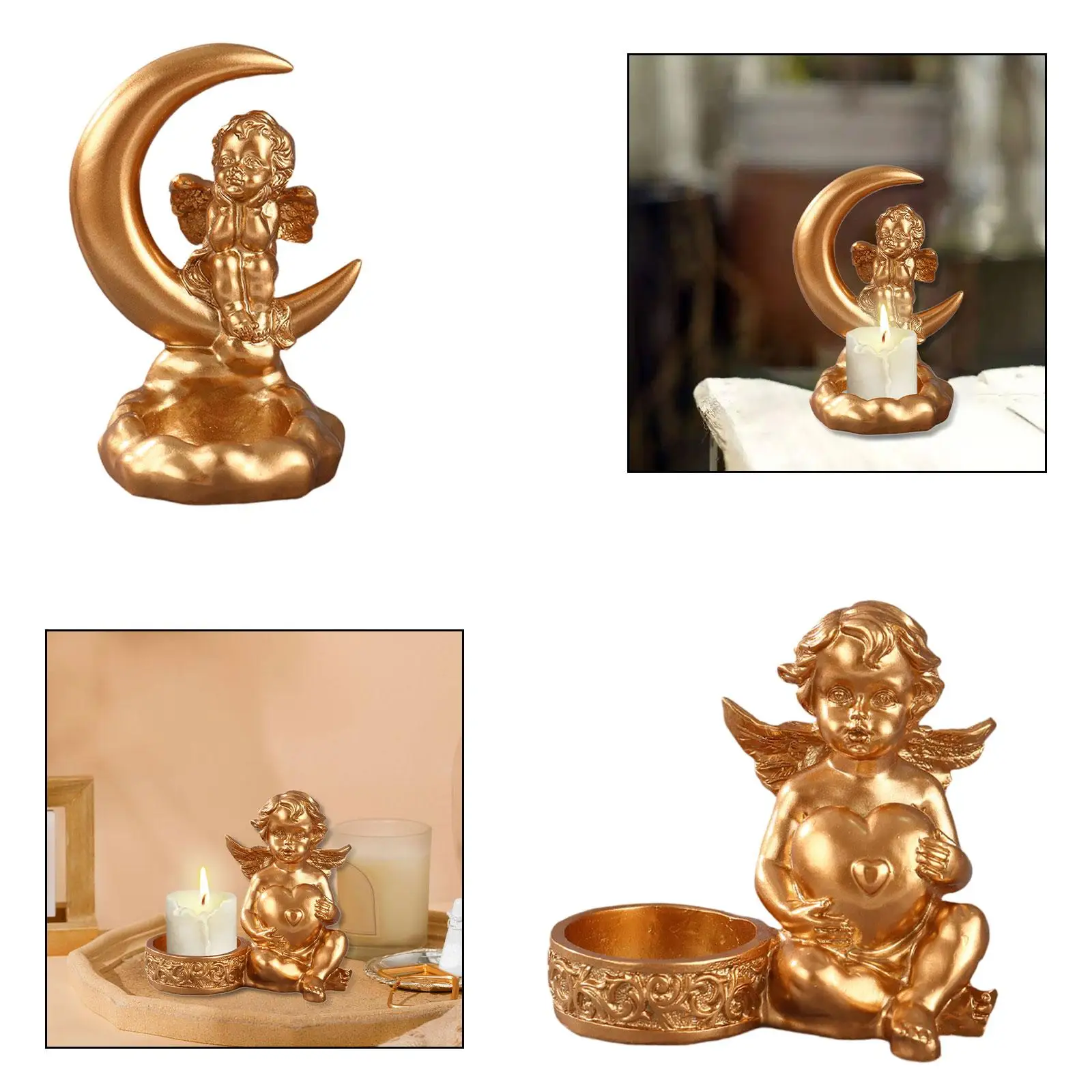 Portavelas con estatuilla de ángel, soporte para velas multiusos para cocina, decoración de granja, decoración de escritorio hecha a mano ligera