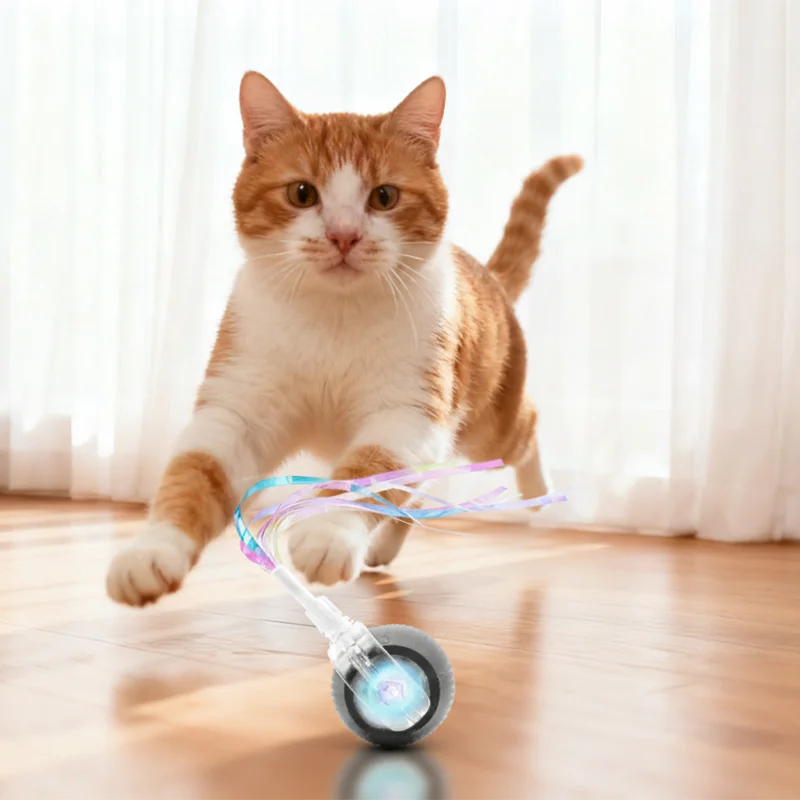 Juguete interactivo para gatos, bola mágica rodante automática para interiores, juguete para gatitos, bola rodante con Teaser de cola larga, juguete eléctrico inteligente para gatos - imagen 4