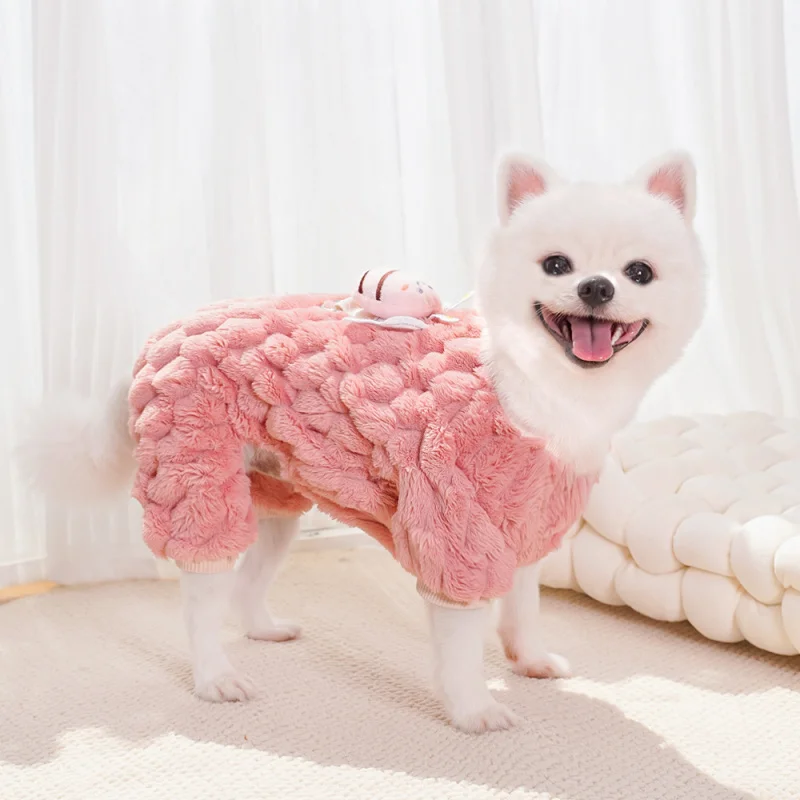 Nueva ropa para mascotas de cuatro patas, ropa de tracción de abeja de felpa para perros y gatos, suministros de peluche cálido y grueso para otoño e invierno - imagen 3