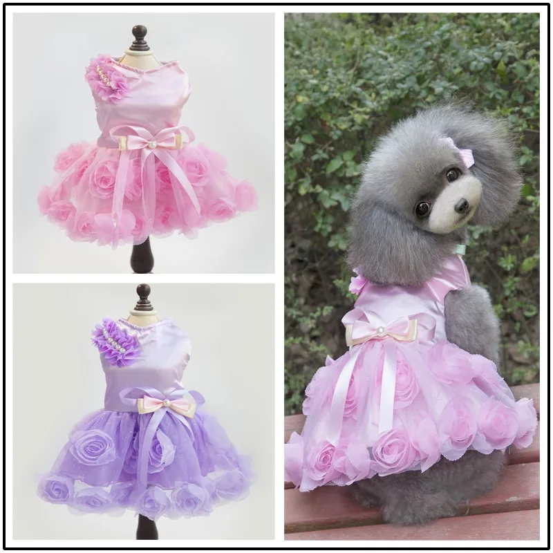 Vestido de novia de princesa para perro, tutú, roseta y lazo, falda para cachorro y gato, ropa de primavera y verano, 2 colores - imagen 3
