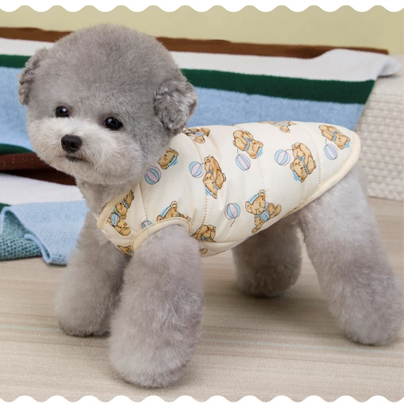 Chaleco grueso de otoño e invierno para perros pequeños y medianos, mono sin mangas con estampado de oso y globo de dibujos animados, ropa de terciopelo para cachorros - imagen 3