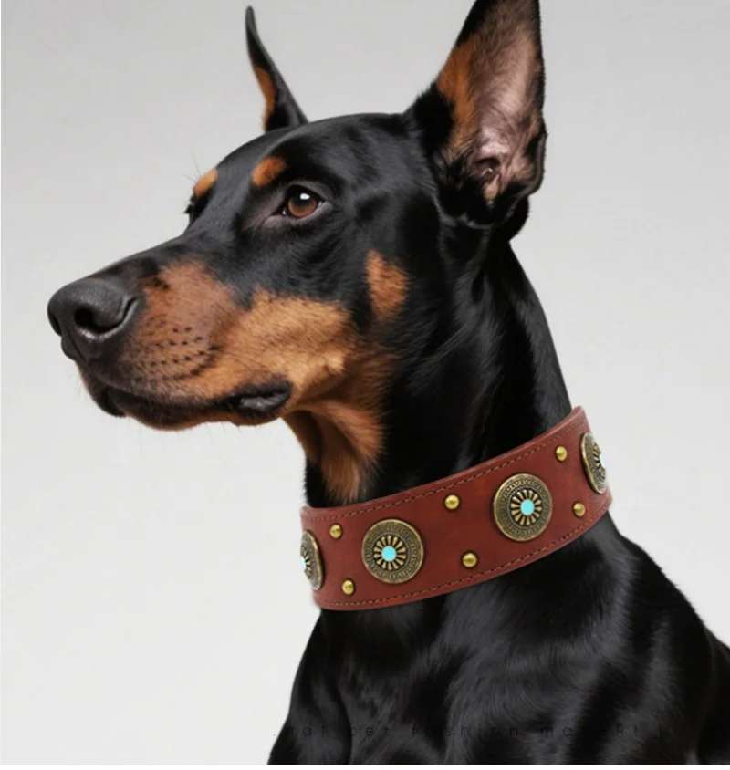 Collares para perros grandes y medianos con remache, Collar para perros con tachuelas ajustables, Collar ancho de cuero PU con pinchos Vintage