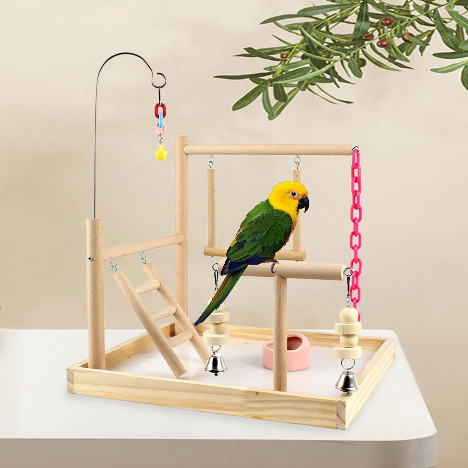 Parrot Playground Exercise Toy Wood Perch Stand for Cockatiel Budgie Macaws